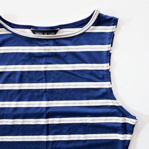 Esprit Navy Blue White Nautical Stripe Tank Crop Top Spandex Size M